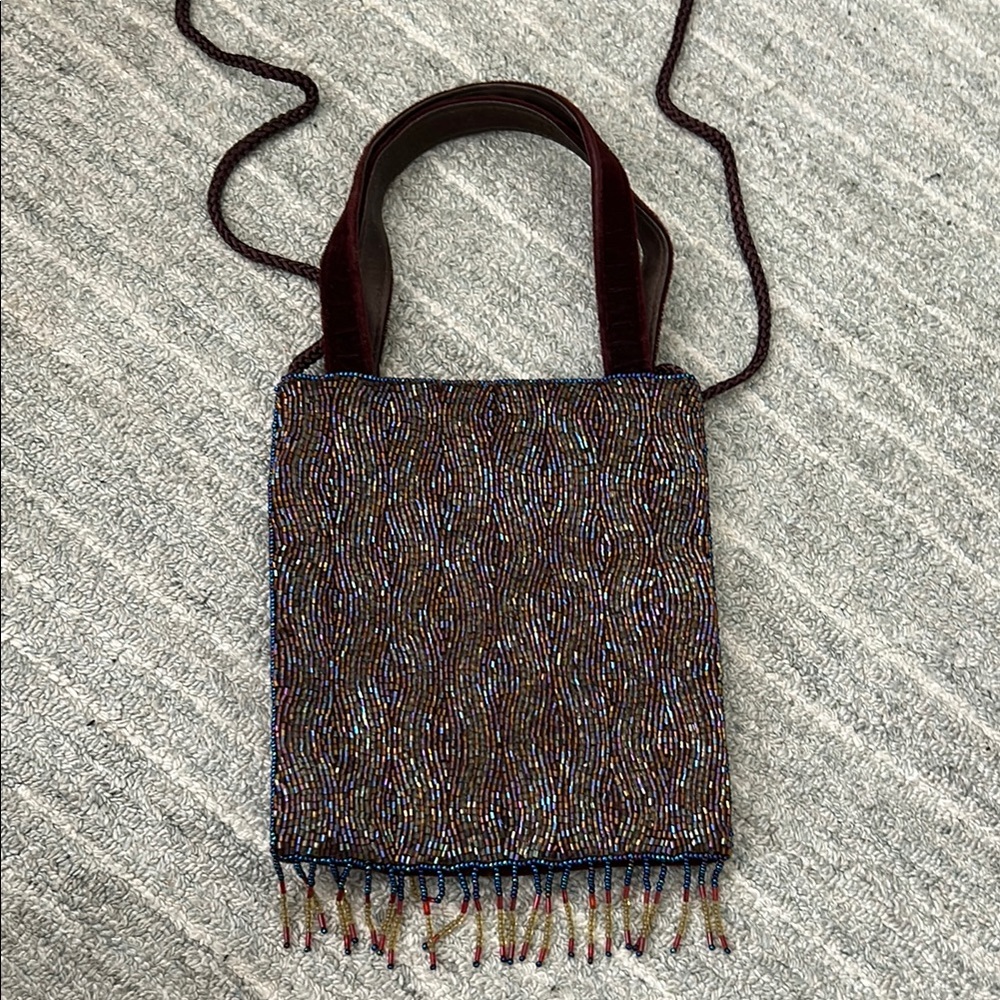 Elegant Beaded Evening Bag - Brown